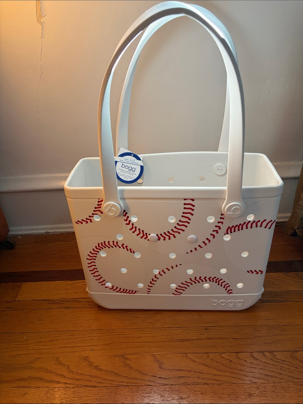 BOGG BAG White Tote with Red Baseball Stitching